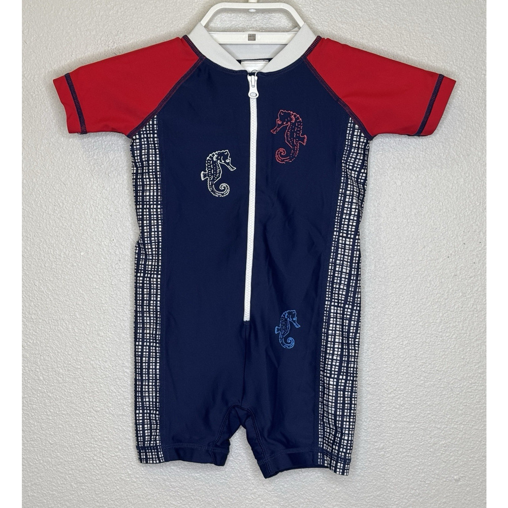 Hanna Andersson Rash Guard Swimsuit One Piece Unisex Size 80 Blue Red‎ 18-24 mos
